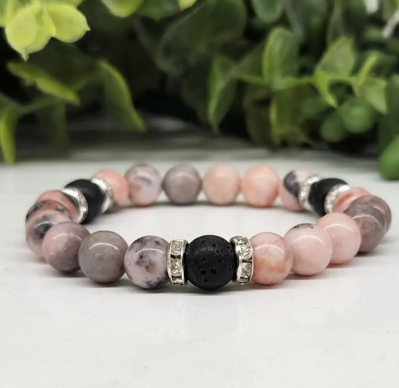 "Joy & Energy" Bracelet - Pink Zebra Jasper & Lava