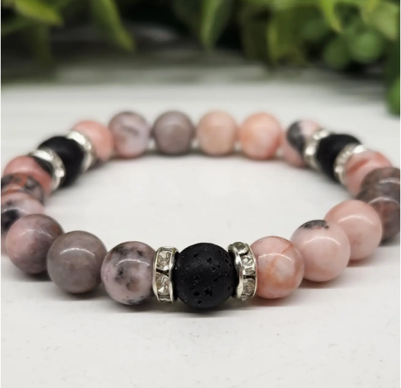 "Joy & Energy" Bracelet - Pink Zebra Jasper & Lava