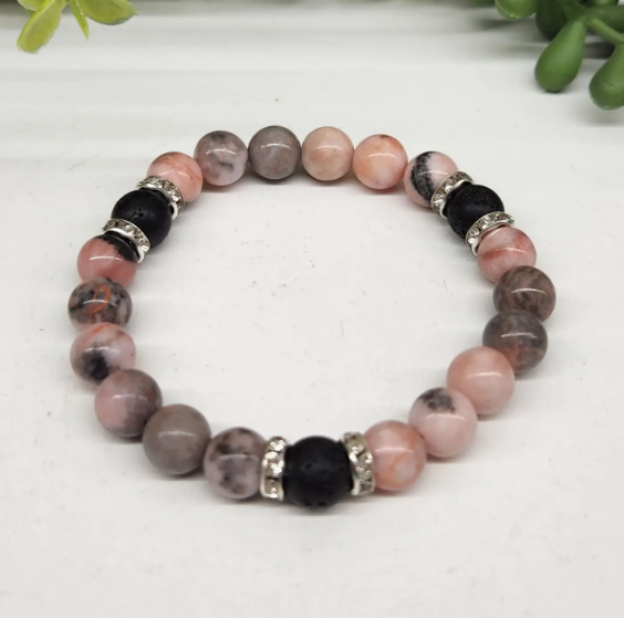 "Joy & Energy" Bracelet - Pink Zebra Jasper & Lava