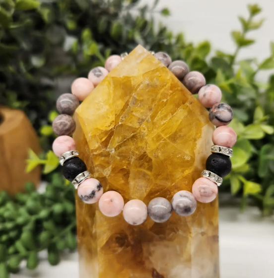 "Joy & Energy" Bracelet - Pink Zebra Jasper & Lava