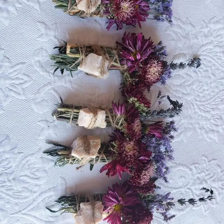 6" INTUITION Floral Smudge Wand - Moonstone, Lavender and Palo Santo