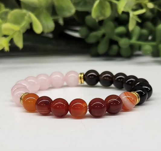 "Grief & Loss" Bracelet - Carnelian/Rose Quartz/Smoky Quartz