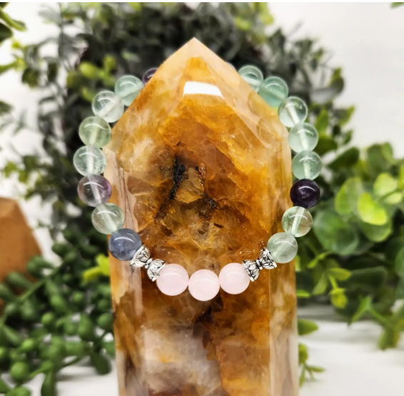 "Inner Peace & Calm" Bracelet - Rose Quartz & Rainbow Fluorite