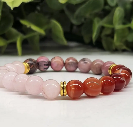 "Self Love" Bracelet - Rose Quartz/Banded Carnelian/Rhodonite