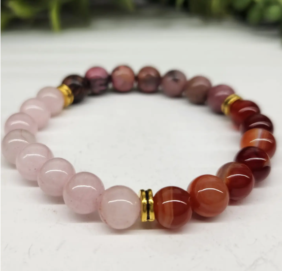 "Self Love" Bracelet - Rose Quartz/Banded Carnelian/Rhodonite