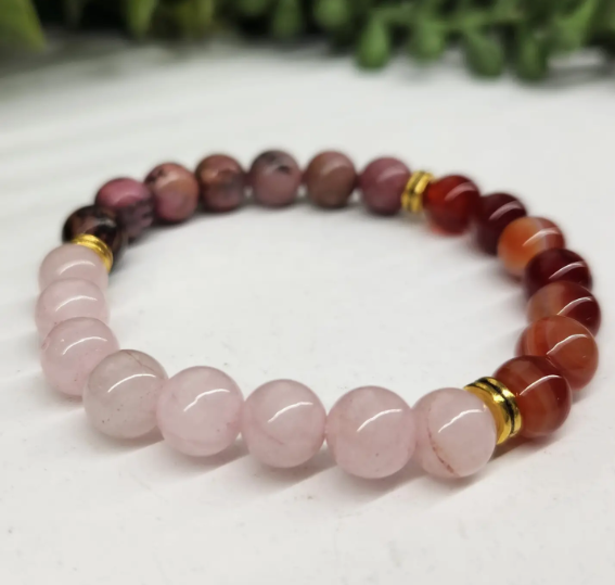 "Self Love" Bracelet - Rose Quartz/Banded Carnelian/Rhodonite