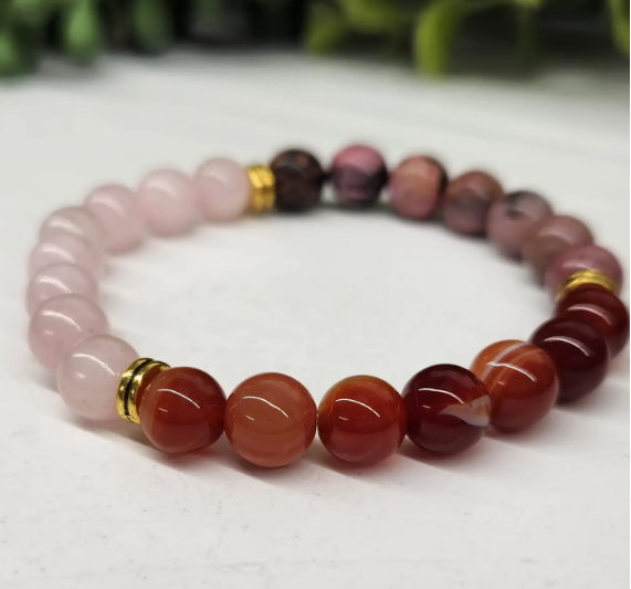 "Self Love" Bracelet - Rose Quartz/Banded Carnelian/Rhodonite