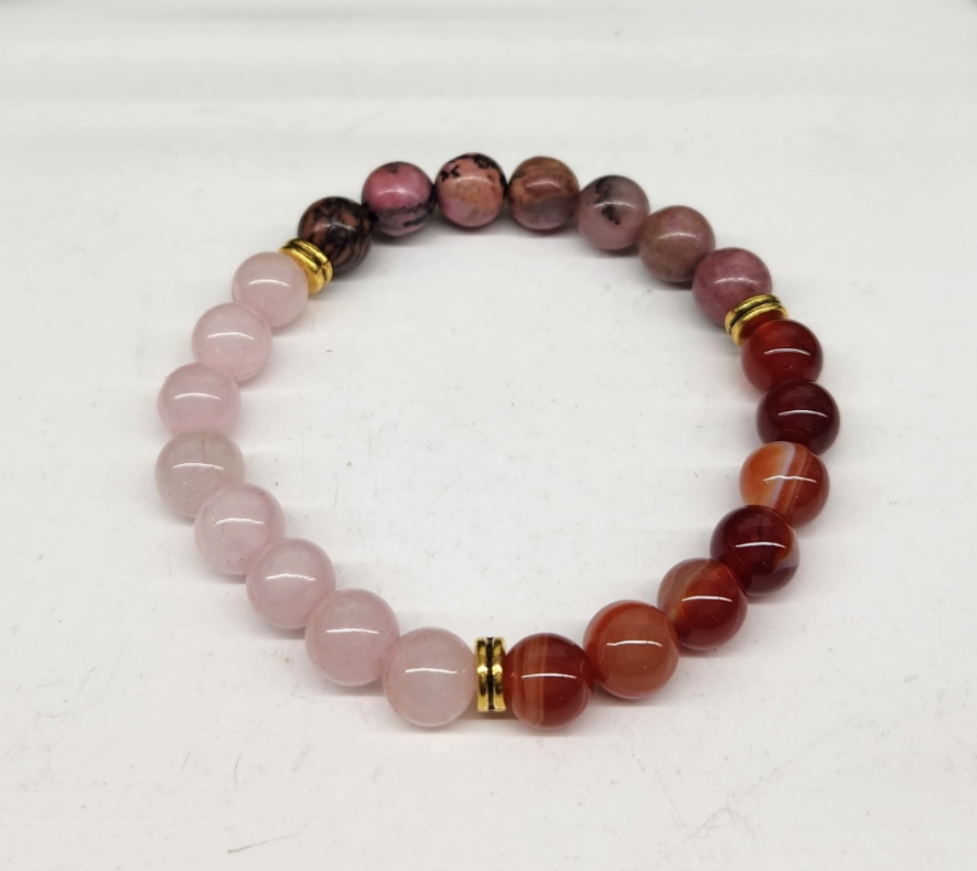 "Self Love" Bracelet - Rose Quartz/Banded Carnelian/Rhodonite