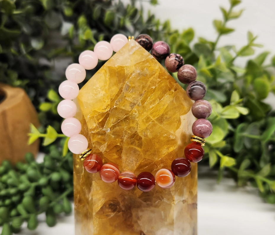 "Self Love" Bracelet - Rose Quartz/Banded Carnelian/Rhodonite