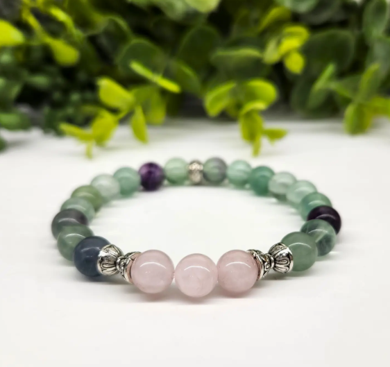 "Inner Peace & Calm" Bracelet - Rose Quartz & Rainbow Fluorite