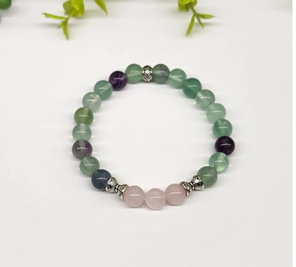 "Inner Peace & Calm" Bracelet - Rose Quartz & Rainbow Fluorite