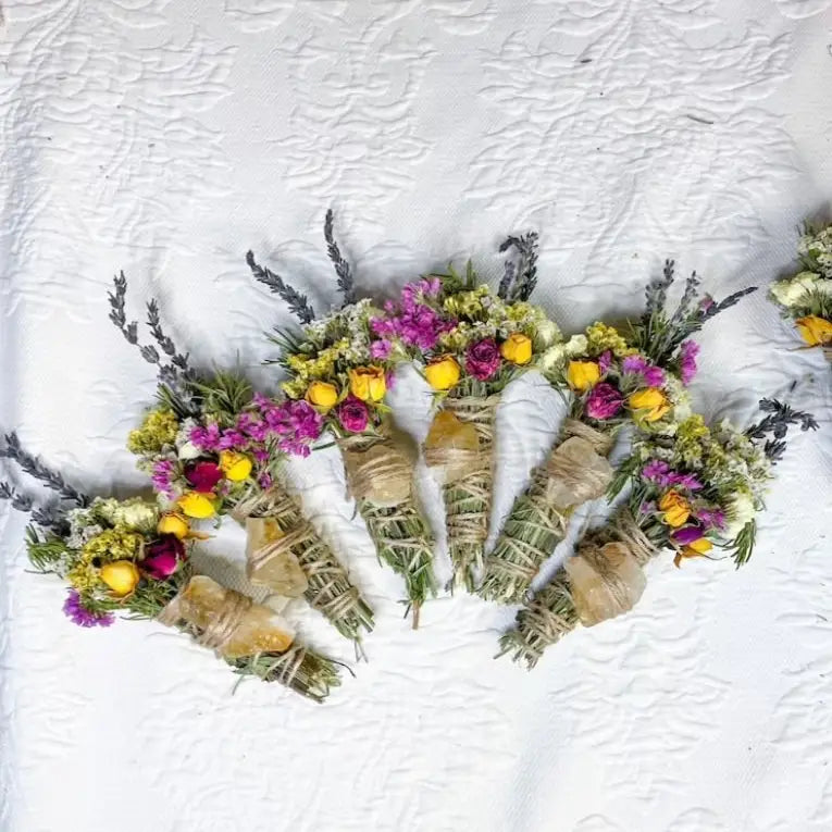 6" PROSPERITY Floral Smudge Wand - Cirtrine, Lavender, Sage and Rosemary