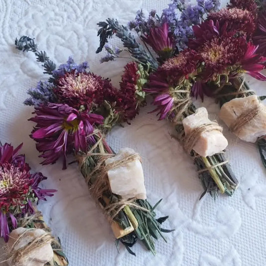 6" INTUITION Floral Smudge Wand - Moonstone, Lavender and Palo Santo