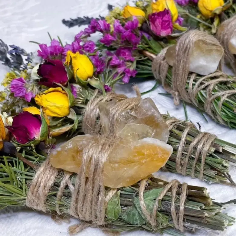 6" PROSPERITY Floral Smudge Wand - Cirtrine, Lavender, Sage and Rosemary