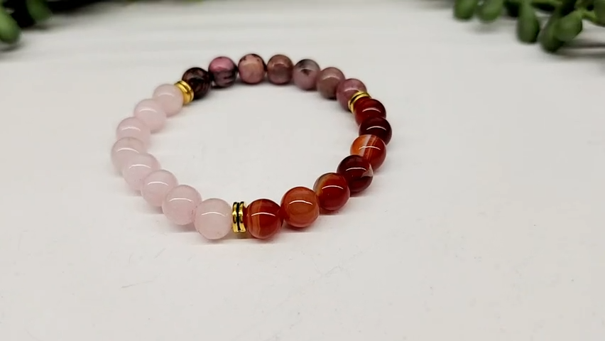 "Self Love" Bracelet - Rose Quartz/Banded Carnelian/Rhodonite